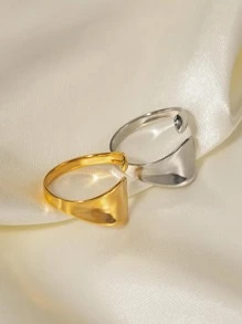 Uworld 1 件几何不锈钢银 18K 镀金可调节戒指手指首饰粗大不对称开口戒指简约女士日常佩戴 - 金色 - 查看 1