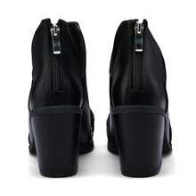 MYSOFT Metal Chain Hollow Pointed Toe Chunky Heel Booties Women - Black - View 4