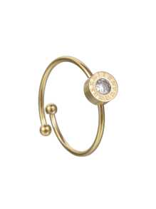 1pc Fashionable Stainless Steel Roman Numerals Ring With Rhinestone, Perfect For Women's Daily Wear - Yellow Gold - View 4