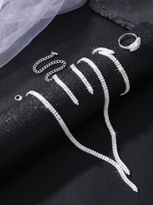 5pcs/Set High-End Elegant Zirconia Bridal Jewelry Set, Including Necklace, Earrings, Bracelet, And Ring, Perfect For Weddings And Formal Occasions - White - View 2