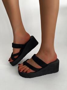 Women's Platform Beach Sandals Slippers - Black - View 5