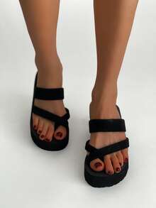 Women's Platform Beach Sandals Slippers - Black - View 1