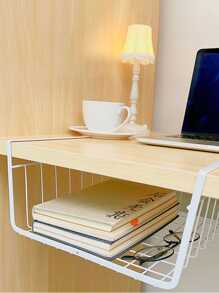 1入組鐵懸掛籃子桌面儲物架帶鉤適用於學生宿舍,壁掛式儲物架桌下 - 白色 - 查看 4