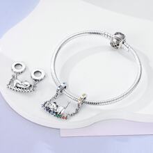 1 件可爱猫咪彩虹秋千银色珐琅方晶锆石猫狗宠物吊坠饰品适合原创手链项链手镯钥匙扣串珠 DIY 珠宝制作女士日常佩戴礼物送给家人朋友 - 銀色 - 查看 2