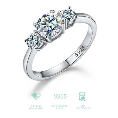 ESBERRY 1 件 1.6 克拉华丽 S925 纯银莫桑石水钻订婚结婚戒指永恒戒指承诺戒指三钻戒指时尚女士礼物