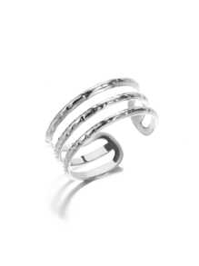 European And American Style Fashionable Minimalist Three-Layer Lines Stainless Steel Ring For Women, Metal Texture Index Finger Ring - Silver - View 1