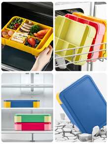 1個學生分隔式密封水果盒沙拉盒,辦公室微波加熱便當盒,外帶便當盒,大容量餐盒附叉匙,方形分隔式保鮮盒 - 玫紅色 - 查看 5