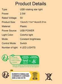 1入2.5w Usb供電組旋轉星空投影夜燈,臥室創意星空投影機帶旋轉功能,能帶來浪漫星空效果的臥室床頭夜燈 - 彩色 - 查看 11