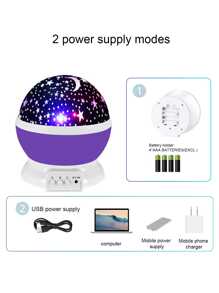 1入2.5w Usb供電組旋轉星空投影夜燈,臥室創意星空投影機帶旋轉功能,能帶來浪漫星空效果的臥室床頭夜燈 - 彩色 - 查看 8