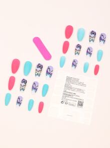 Butterfly Design Colorful Mid-length Almond Shape False Nail Art Stickers With Wearable Style - Multicolor - View 4