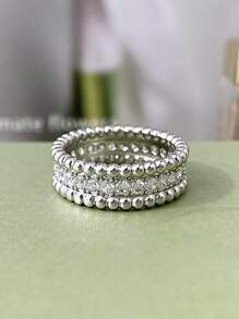 1pc Deluxe S925 Sterling Silver Full Star Design Full Row Rhinestone Ring For Women, Gift, Daily Wear - Silver - View 12