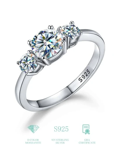 ESBERRY 1Pc 1.6CT Gorgeous S925 Sterling Silver Moissanite Rhinestone Engagement Wedding Band Eternity Ring Promise Ring Triple Diamond Ring Fashion Gift For Women