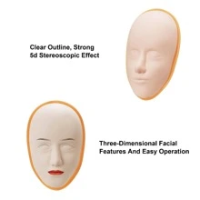 2pcs/Set 5D Face Tattoo Training Head, Silicone Practice Skin, Permanent Makeup Lip & Eyebrow Tattoo Skin Model, Face & Head Tattoo Accessories, Suitable For Makeup Beginners And Artists - Apricot - View 9
