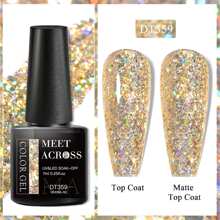 MEET ACROSS 7ml Glitter Gel Nail Polish, Shiny Light Gold, Semi-Permanent Nail Polish, Removable, UV/LED Cured, Suitable For Manicure Art, Nail Design, Decoration, Gift, Party, Carnival, Holiday And Other Occasions. - 金色 - 查看 4