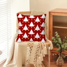 1 Stück Rote Weihnachtsbaum Muster Dekorative Kissenbezug Für Zuhause, Sofa, Schlafzimmer, Auto