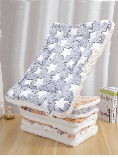 1 Peça Estrela Impresso Lã Coral Espessado Lã Animal De Estimação Almofada Para Pequeno E Médio Gatos E Cães Para Dormir , Todas As Estações