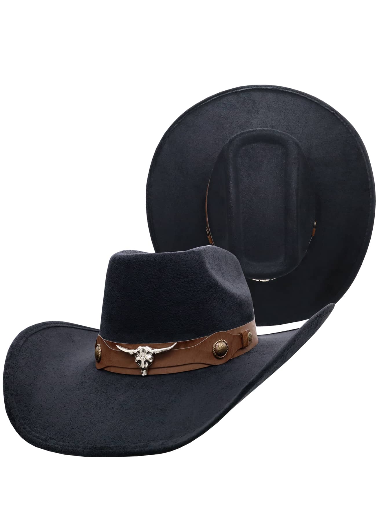 Sombrero Vaquero Texana Fabellino 8 Segundos Gamuza Hombre Mujer Taurino Cowboy - Negro - Ver 1