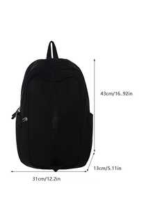 1pc New Large Capacity Student Backpack, Solid Color Multi-functional Casual Travel Bag, Classic Double-shoulder Backpack - Black - View 2