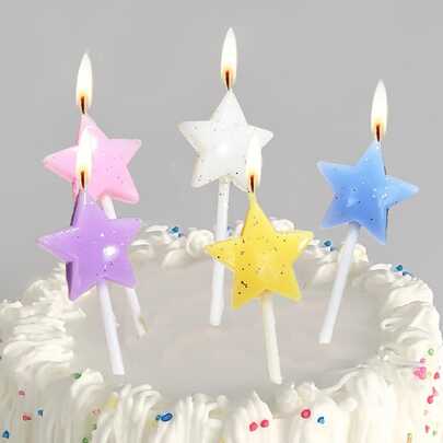 5 chiếc nến trang trí bánh sinh nhật hình ngôi sao và kẹo Macaron màu lấp lánh, trang trí tiệc, ngày lễ tình nhân trở lại trường