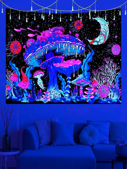 قطعة واحدة من منجدة القمر والفطر المفاعلة فوق البنفسجية لديكور الحائط في غرفة المعيشة وغرفة النوم والمكتب ، زخرفة المنزل والحفلات ، مع طقم تركيب مجاني وسهل التعليق ، علم لغرفة ، إكسسوارات الغرفة ، المنجدات ، لوحات الحائط ، إكسسوارات الغرفة ، زخرفة المنزل ، المنسوجات الجدارية
