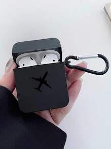 Summer 1pc Black Protective Soft Case With Plane Pattern & Rope For Anti-Dropping, Fully-Covered Edge, Simple Personalized Men & Women Style Compatible With Airpods 1/2, Airpods 3, Airpods Pro, Airpods Pro2