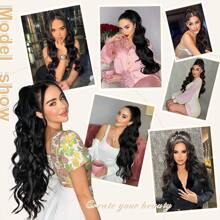 24in Black Synthetic Hair Extension, Women's Long Wavy Ponytail With Drawstring & Hair Clip, Daily Use - Black - View 5