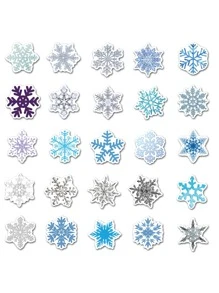 50 張聖誕雪花裝飾貼紙，包括卡通汽車設計。可用於窗戶、玻璃門、生日裝飾、塗鴉、行李、汽車/摩托車/滑板防水貼紙 - 彩色 - 查看 3