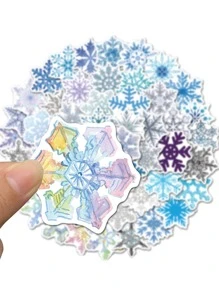 50 張聖誕雪花裝飾貼紙，包括卡通汽車設計。可用於窗戶、玻璃門、生日裝飾、塗鴉、行李、汽車/摩托車/滑板防水貼紙 - 彩色 - 查看 10