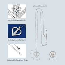 1 件无限心形吊坠项链，女士 925 纯银 5x5 毫米心形切割方晶锆石钻石项链，婚礼派对周年纪念珠宝生日礼物 20 英寸