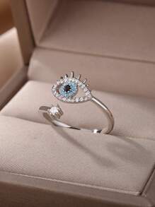 1 Pieza De Anillo Abierto En Forma De Ojo Con Cobre Dorado Clásico Y De Moda Europeo Y Americano, Adecuado Para Usar En La Vida Diaria De Las Mujeres
