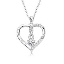 1 件无限心形吊坠项链，女士 925 纯银 5x5 毫米心形切割方晶锆石钻石项链，婚礼派对周年纪念珠宝生日礼物 20 英寸