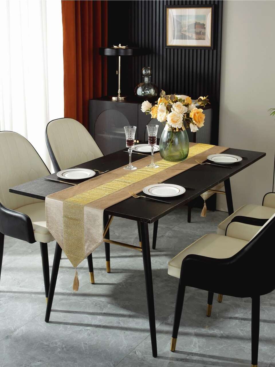 1pc Luxurious Gold Rhinestone Decorative Table Runner