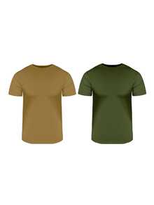 MEN'S T-SHIRT 2 PIECES ROUND NECK VARIOUS COLORS - Beige - View 2