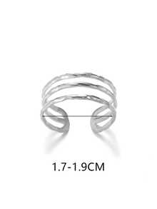 European And American Style Fashionable Minimalist Three-Layer Lines Stainless Steel Ring For Women, Metal Texture Index Finger Ring - Silver - View 2