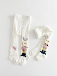 2 chiếc tất dài trang trí họa tiết hoạt hình cho bé gái mới biết đi - trắng - Xem 3