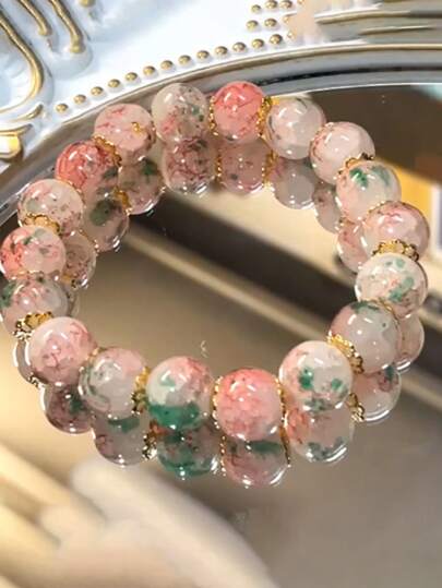 Andkiss سوار متعدد الألوان الخرز الزجاجي ألوان متدرجة مرن قطعة واحدة