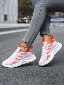 女士輕便透氣跑步鞋,低幫珊瑚橘色運動鞋帶舒服鞋帶適合夏天 - 珊瑚橙 - 查看 5