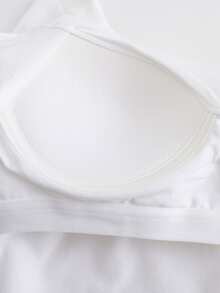 Young Girl Fashion Vest With Spaghetti Straps, Integrated With Bra, Summer Versatile Thin Strap Base Camisole, Minimalist Backless Top For Inner Or Outer Wear. - White - View 9