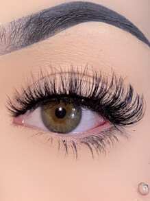 猫眼睫毛，1 对 16 毫米仿貂皮蓬松自然俄罗斯卷曲浓密假睫毛猫眼假睫毛 - 黑色 - 查看 6