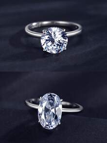 1 Miếng Duy nhất & Đúng mốt 925 sterling bạc Sáng bóng Hình tròn Khối Zirconia  Của phụ nữ Nhẫn , Hôn ước Lễ cưới Đồ trang sức - Bạc - Xem 3