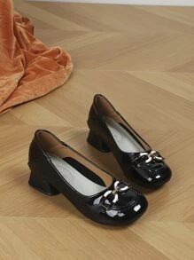 Women's Chunky Heel, Slip-Resistant, Square Toe Patent Leather Shoes, 2023 New Arrivals - Black - View 4