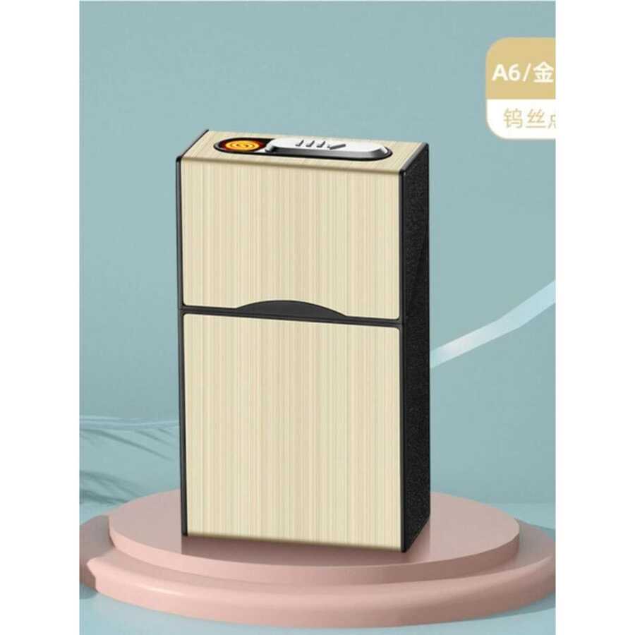 Cigarrera Encendedor Electrico Recargable Luz - Dorado - Ver 1