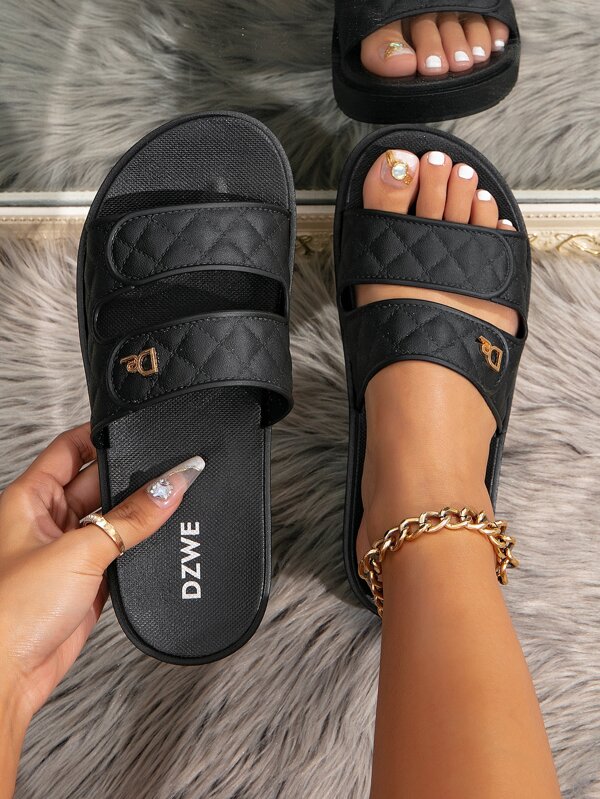 Sandalias de plataforma negras para mujeres con suela gruesa, altura incrementada, cómodos, ligeras, casuales y adecuadas para playa y vacaciones