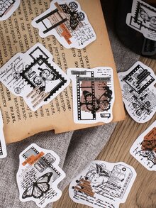 46sheets/box Vintage Butterfly Calligraphy Style Stickers, For Students' Decoration And Scrapbook - Multicolor - View 6