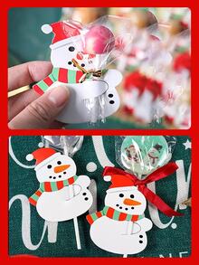 50pcs Christmas Lollipop Candy Shaped Decorative Cards With Santa And Snowman Pattern For Diy Card Making Wedding Party Gift Bags - White - View 3