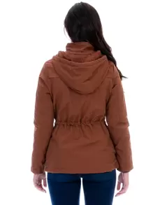 Chamarra Cazadora Larga Para Mujer Con Forro De Peluche - Marrón Mocha - Ver 2