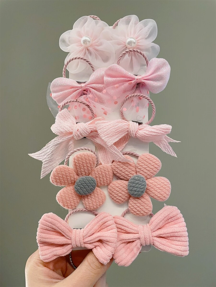 10入組女士花和蝴蝶結裝飾時尚髮圈日常裝飾 - 彩色 - 查看 1