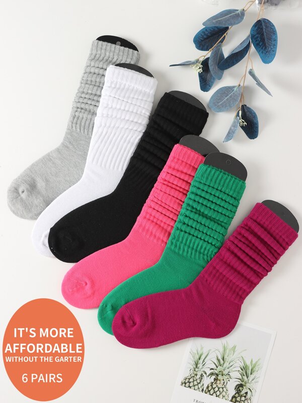 6pairs Women's Simple Solid Colored Macaron/bright Color Japanese Academy Style Pile Socks (without Sock Board)