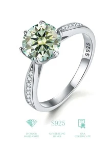 ESBERRY 1 chiếc nhẫn đính hôn Moissanite, nhẫn cưới nữ, nhẫn bạc 925 vĩnh cửu, nhẫn hứa hẹn, quà tặng kỷ niệm, trang sức cao cấp - Bạc - Xem 2