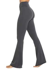 Quần tập yoga ống loe cho nữ, quần legging định hình mông đào cao cấp, kiểm soát bụng, đường may 30" - Màu xám đen - Xem 3